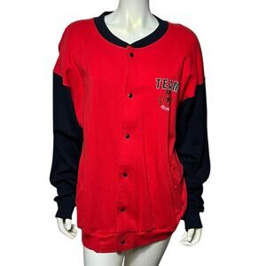 Vintage T.E.A.M. Equipment Red & Navy Varsity Cardigan Jacket 100% Cotton Size L